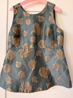 Ann Taylor Teal and Gold Floral Jacquard Top